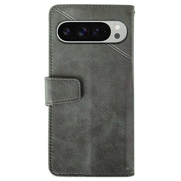 IDEWEI For Google Pixel 9 Pro XL Wallet Phone Case Calf Texture Stand Leather Cover - Grey
