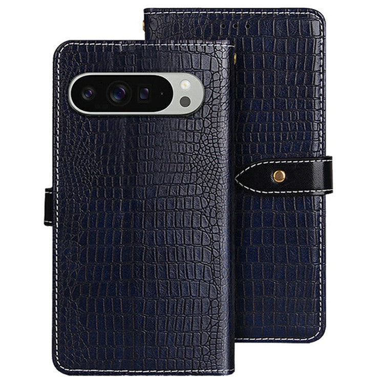 IDEWEI For Google Pixel 9 Pro XL Case Crocodile Texture PU Leather Flip Phone Cover - Blue