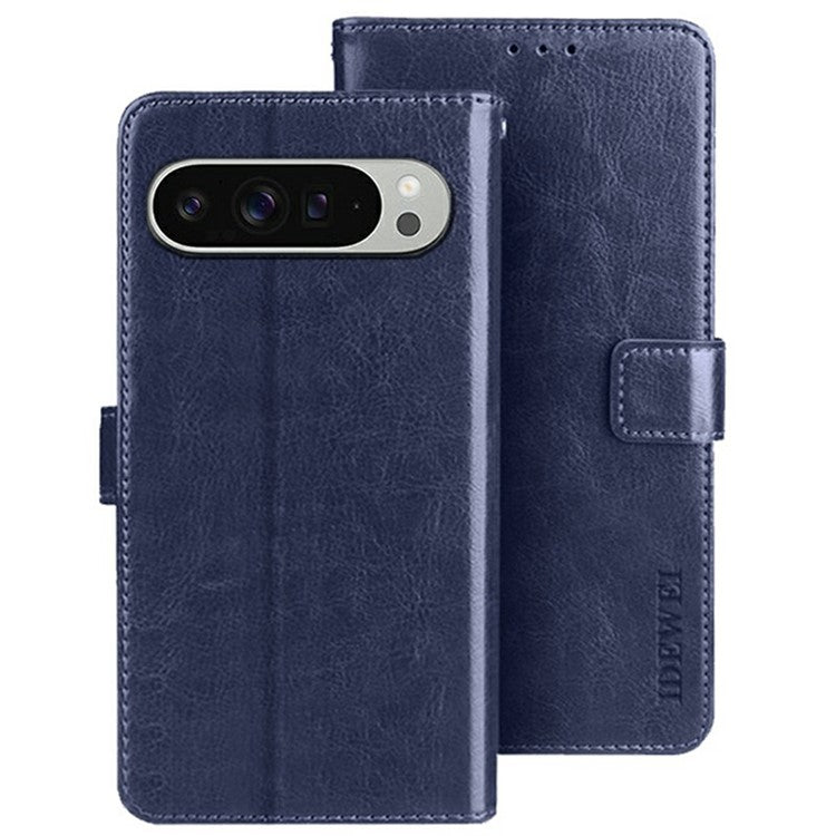 IDEWEI For Google Pixel 9 Pro XL Stand Case Crazy Horse Texture Leather Phone Cover - Dark Blue