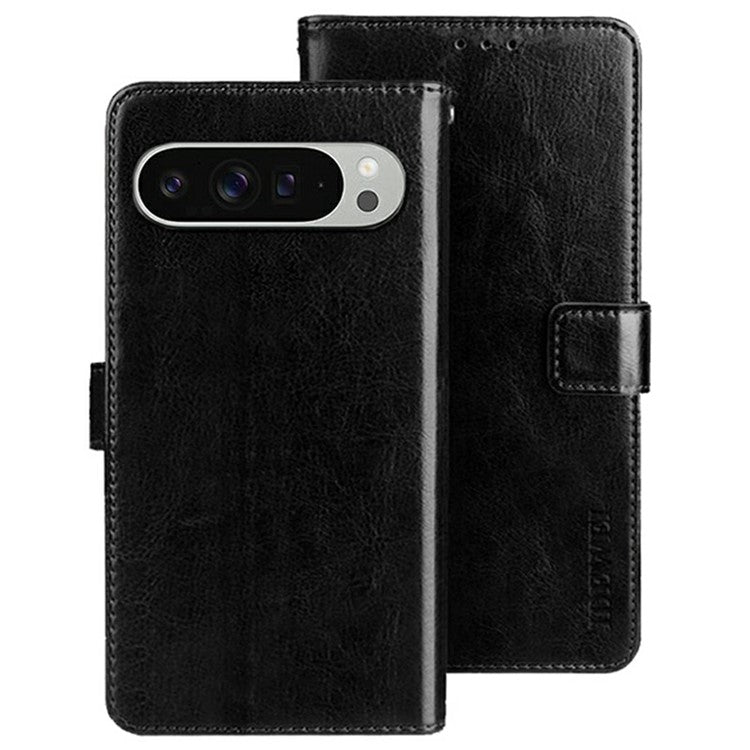 IDEWEI For Google Pixel 9 Pro XL Stand Case Crazy Horse Texture Leather Phone Cover - Black