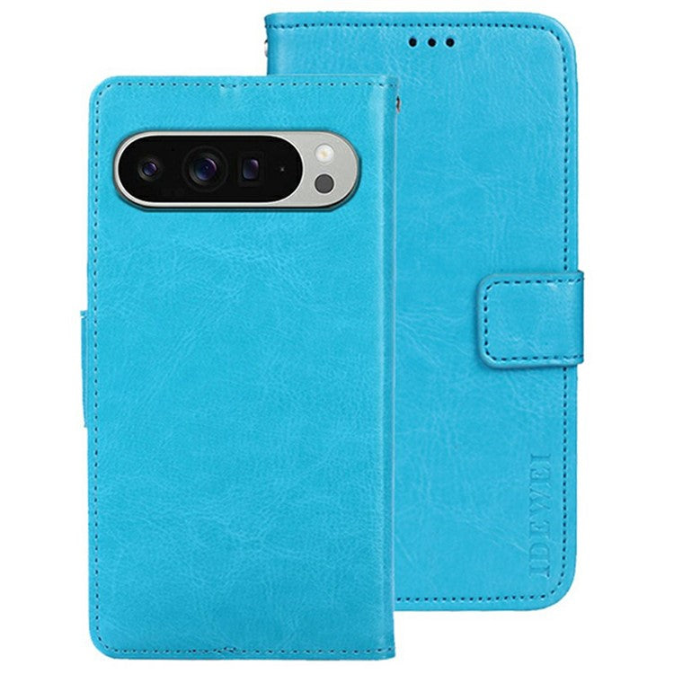 IDEWEI For Google Pixel 9 Pro XL Stand Case Crazy Horse Texture Leather Phone Cover - Sky Blue