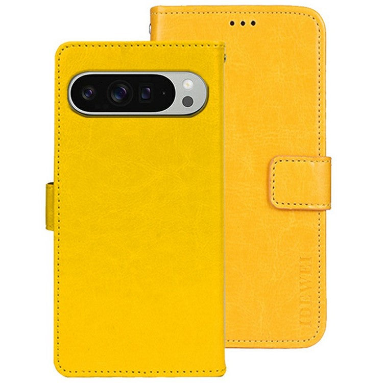IDEWEI For Google Pixel 9 Pro XL Stand Case Crazy Horse Texture Leather Phone Cover - Yellow