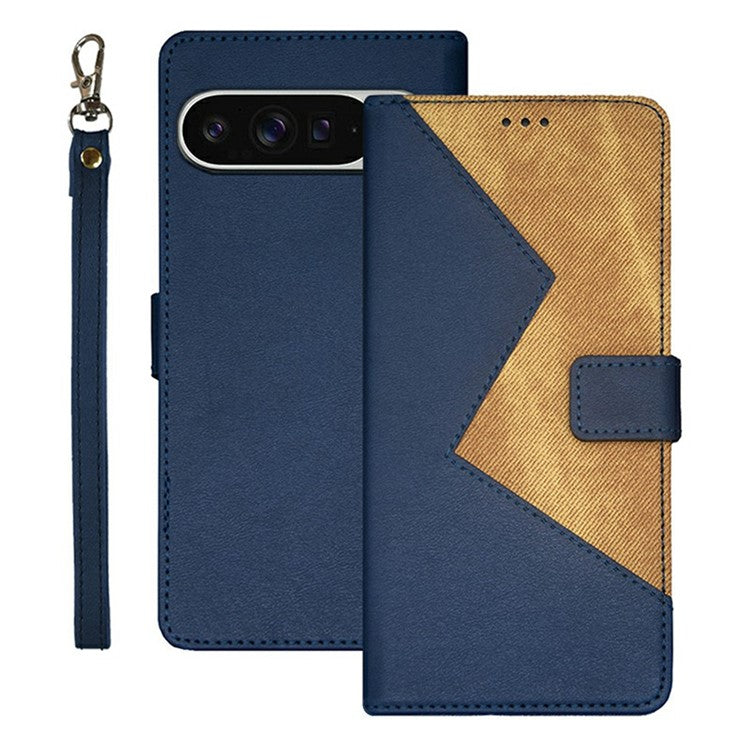 IDEWEI For Google Pixel 9 Pro XL Case Card Slots Splicing Color Leather Phone Cover - Blue