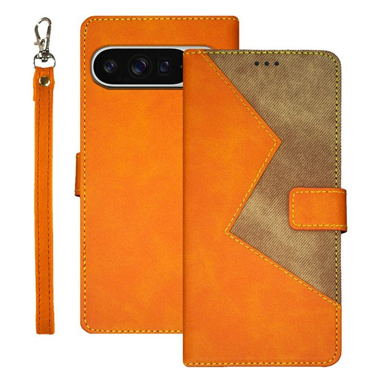 IDEWEI For Google Pixel 9 Pro XL Case Card Slots Splicing Color Leather Phone Cover - Orange