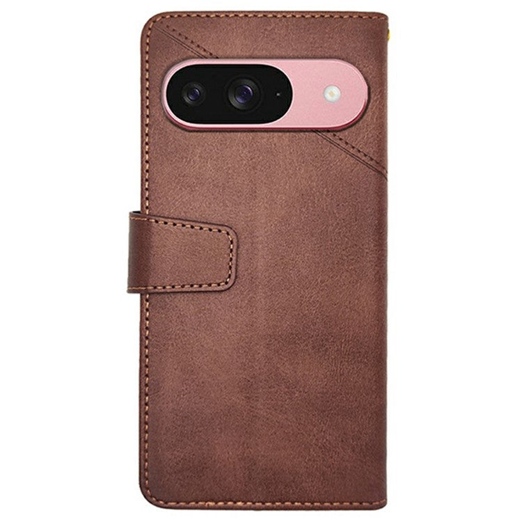 IDEWEI For Google Pixel 9 / 9 Pro Wallet Phone Case Calf Texture Stand Leather Cover - Brown
