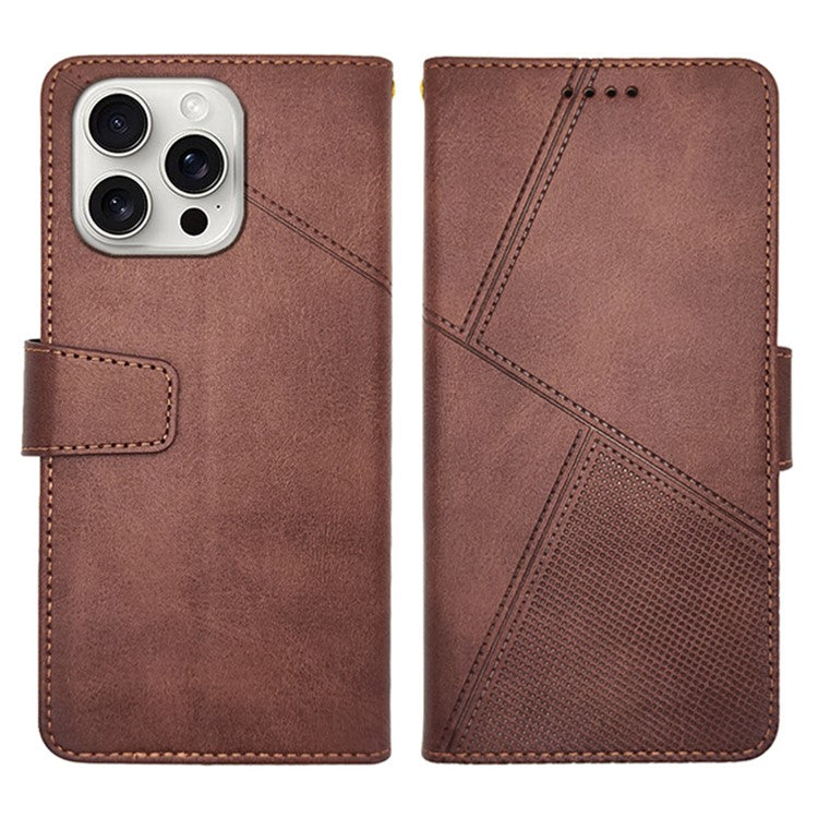 IDEWEI For iPhone 16 Pro Case Leather Wallet Phone Cover Stand Calf Texture - Coffee