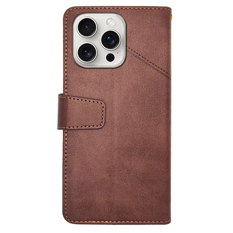 IDEWEI For iPhone 16 Pro Case Leather Wallet Phone Cover Stand Calf Texture - Coffee