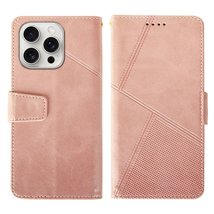 IDEWEI For iPhone 16 Pro Case Leather Wallet Phone Cover Stand Calf Texture - Pink