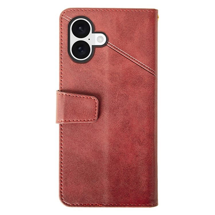 IDEWEI For iPhone 16 Case Leather Wallet Phone Cover Stand Calf Texture - Red