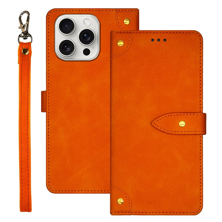 IDEWEI For iPhone 16 Pro Case PU Leather Stand Phone Cover with Card Slots - Orange