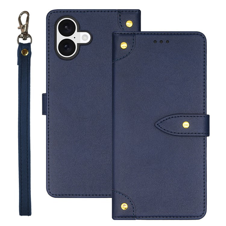 IDEWEI For iPhone 16 Case PU Leather Stand Phone Cover with Card Slots - Blue