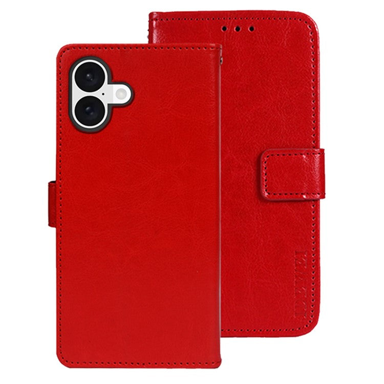 IDEWEI For iPhone 16 Stand Case Crazy Horse Texture Leather Phone Cover - Red