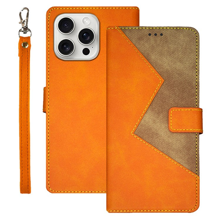 IDEWEI For iPhone 16 Pro Case Card Slots Splicing Color Leather Phone Cover - Yellow