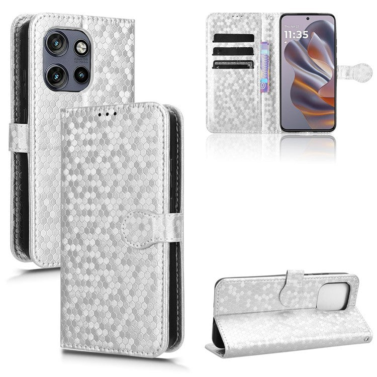 For Motorola Edge 50 Neo 5G / Moto S50 5G / Thinkphone 25 5G Wallet Case Dot Pattern Imprint PU Leather Phone Cover - Silver