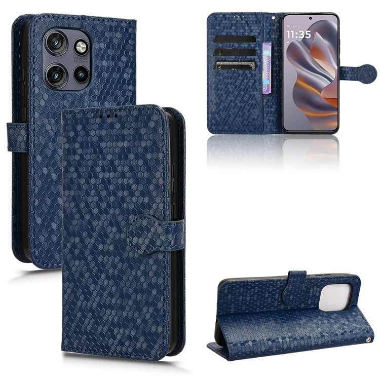 For Motorola Edge 50 Neo 5G / Moto S50 5G / Thinkphone 25 5G Wallet Case Dot Pattern Imprint PU Leather Phone Cover - Dark Blue