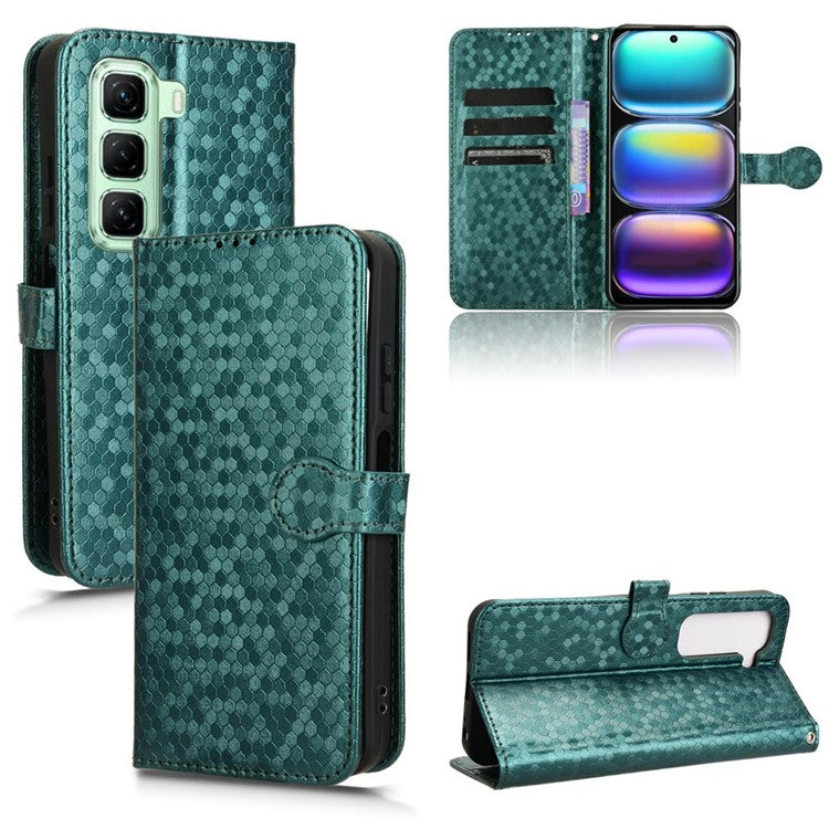 For Infinix Hot 50 5G Wallet Case Dot Pattern Imprint PU Leather Phone Cover - Green