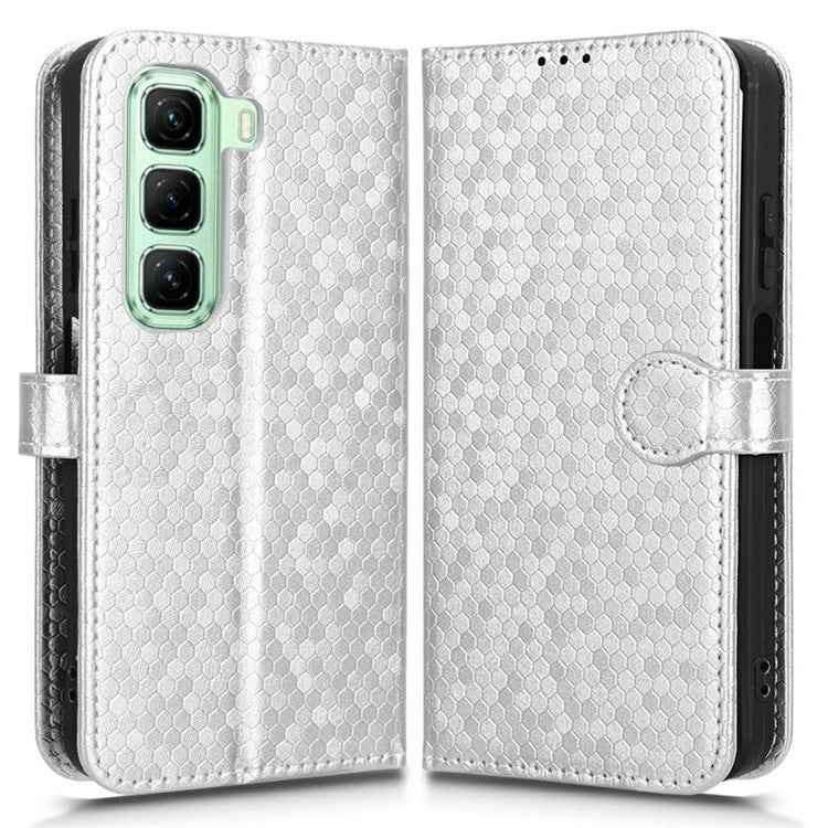 For Infinix Hot 50 5G Wallet Case Dot Pattern Imprint PU Leather Phone Cover - Silver