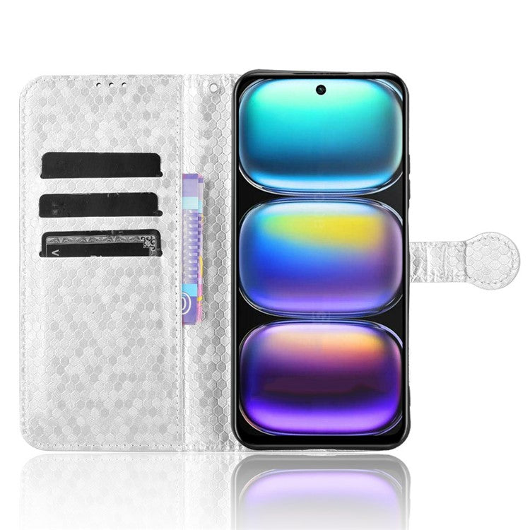 For Infinix Hot 50 5G Wallet Case Dot Pattern Imprint PU Leather Phone Cover - Silver