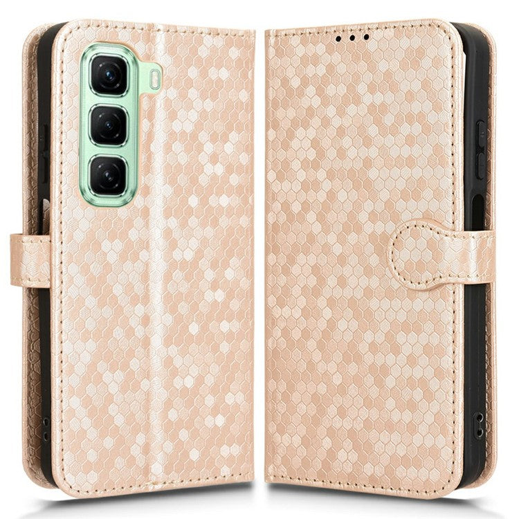 For Infinix Hot 50 5G Wallet Case Dot Pattern Imprint PU Leather Phone Cover - Rose Gold