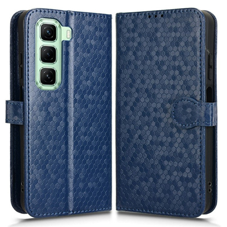 For Infinix Hot 50 5G Wallet Case Dot Pattern Imprint PU Leather Phone Cover - Dark Blue