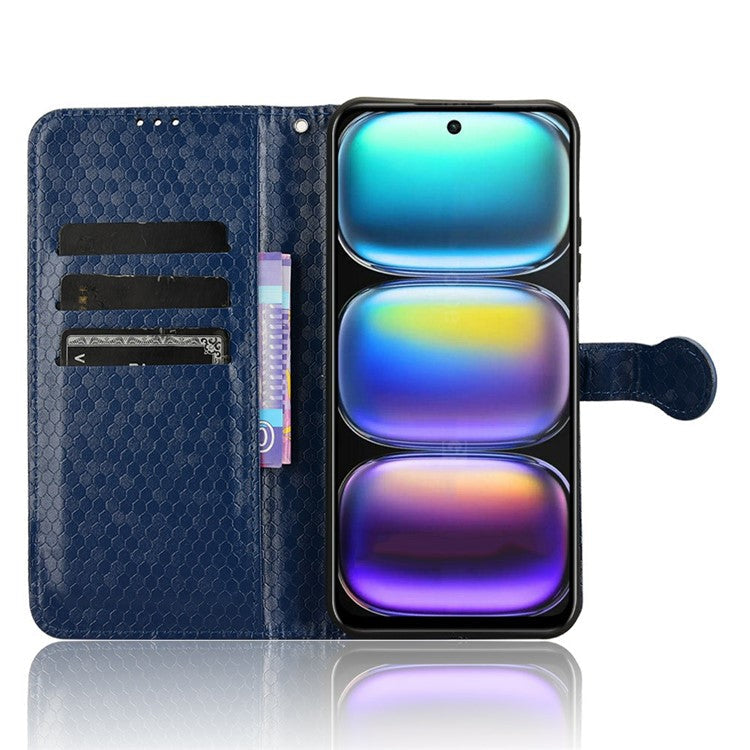 For Infinix Hot 50 5G Wallet Case Dot Pattern Imprint PU Leather Phone Cover - Dark Blue