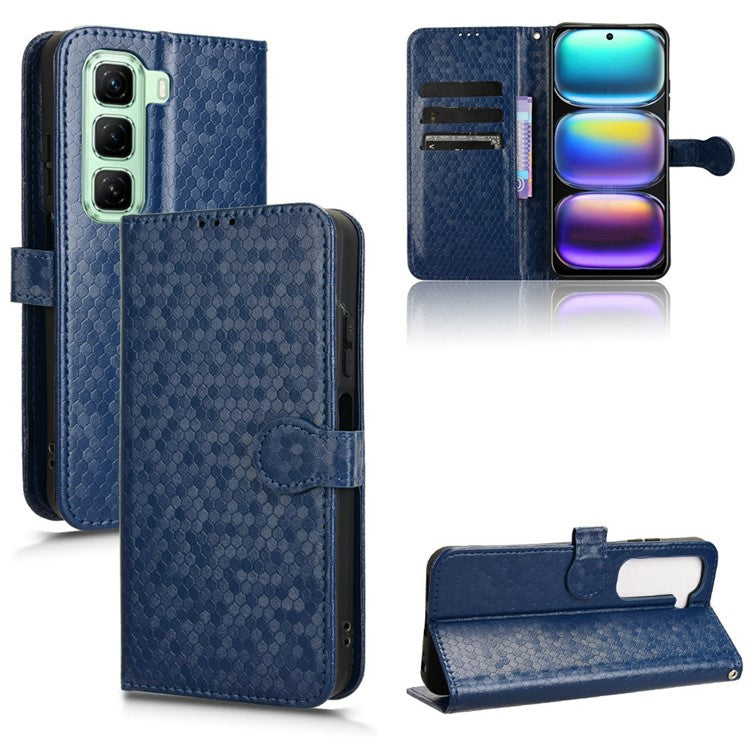 For Infinix Hot 50 5G Wallet Case Dot Pattern Imprint PU Leather Phone Cover - Dark Blue