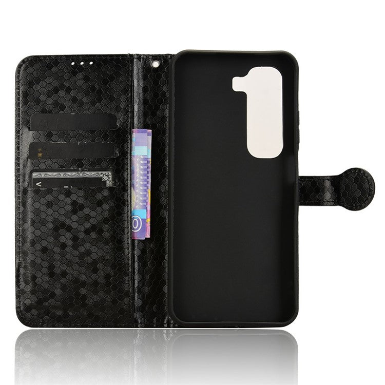 For Infinix Hot 50 5G Wallet Case Dot Pattern Imprint PU Leather Phone Cover - Black
