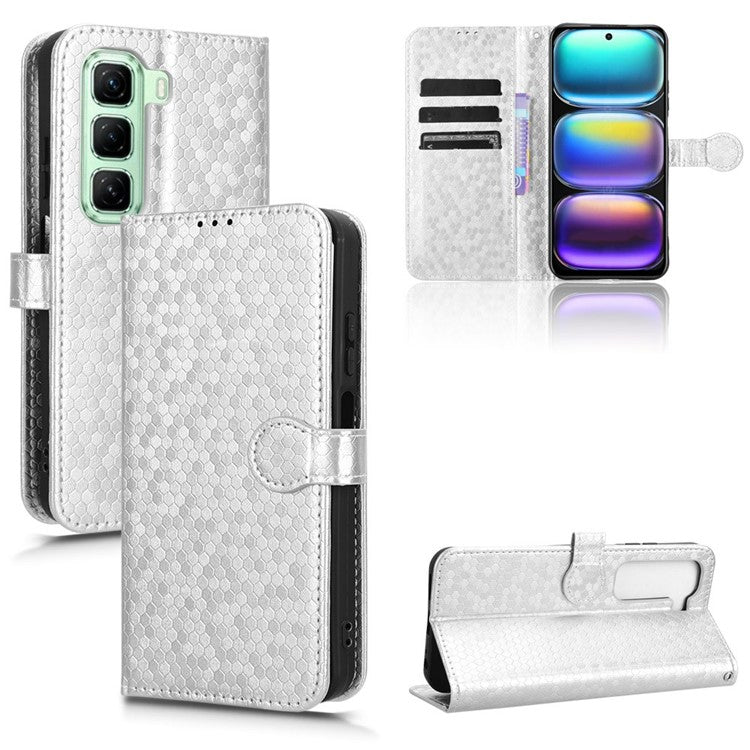 For Infinix Hot 50 4G Wallet Case Dot Pattern Imprint PU Leather Phone Cover - Silver