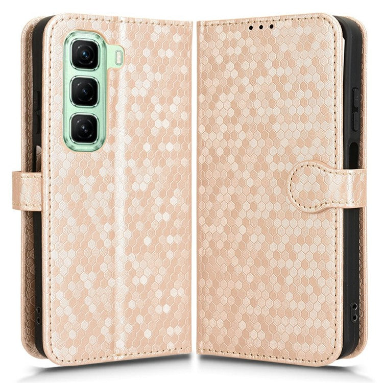 For Infinix Hot 50 4G Wallet Case Dot Pattern Imprint PU Leather Phone Cover - Rose Gold