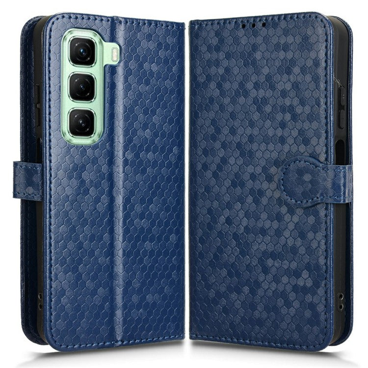 For Infinix Hot 50 4G Wallet Case Dot Pattern Imprint PU Leather Phone Cover - Dark Blue