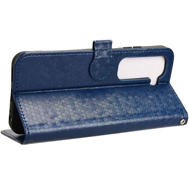 For Infinix Hot 50 4G Wallet Case Dot Pattern Imprint PU Leather Phone Cover - Dark Blue