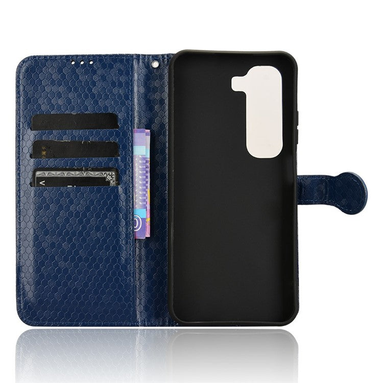 For Infinix Hot 50 4G Wallet Case Dot Pattern Imprint PU Leather Phone Cover - Dark Blue