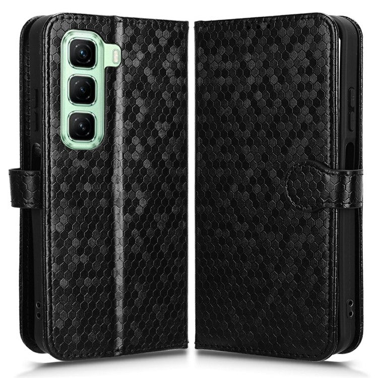For Infinix Hot 50 4G Wallet Case Dot Pattern Imprint PU Leather Phone Cover - Black