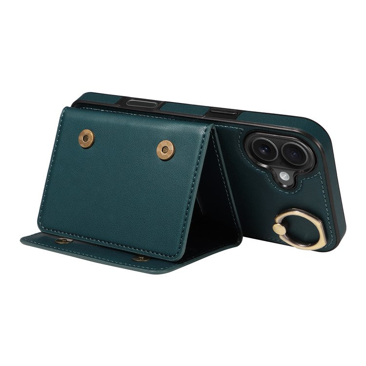 For iPhone 16 Plus Case Leather Crossbody Phone Cover Card Holder Kickstand - Blue