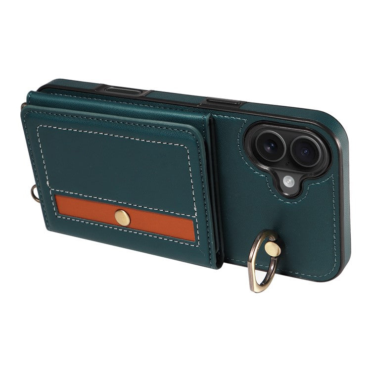 For iPhone 16 Plus Case Leather Crossbody Phone Cover Card Holder Kickstand - Blue