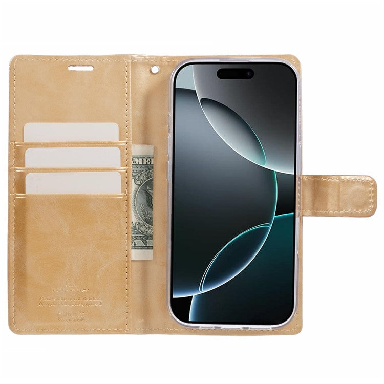 MERCURY GOOSPERY Blue Moon For iPhone 16 Pro Case Stand Full Protection Leather Phone Cover - Gold