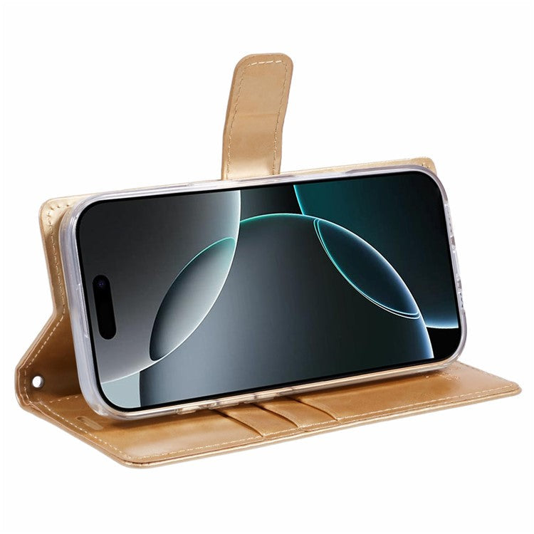 MERCURY GOOSPERY Blue Moon For iPhone 16 Pro Case Stand Full Protection Leather Phone Cover - Gold