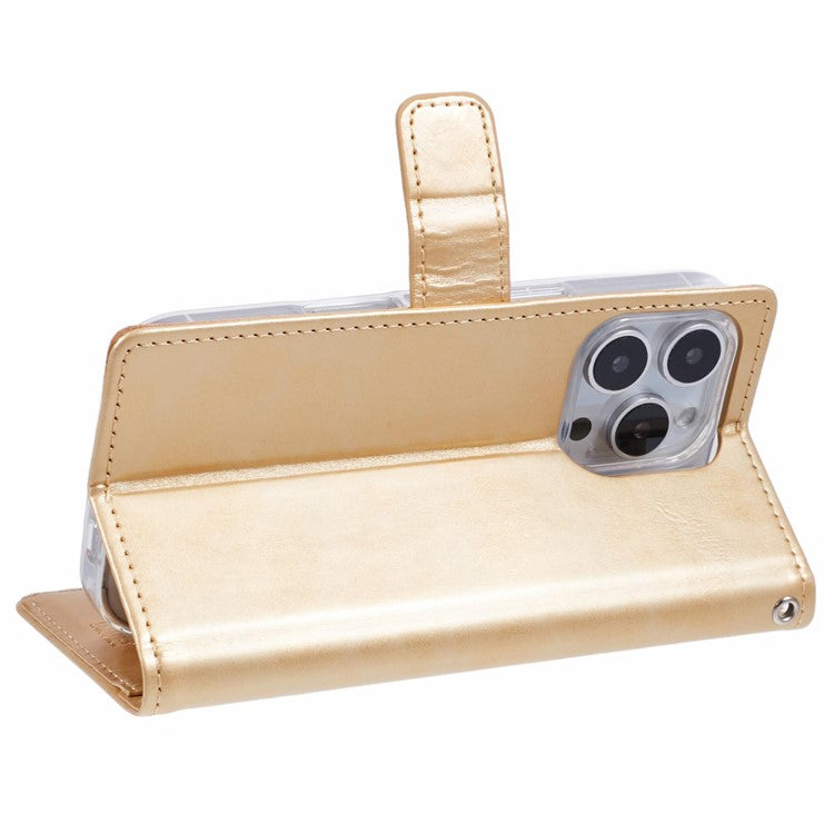 MERCURY GOOSPERY Blue Moon For iPhone 16 Pro Case Stand Full Protection Leather Phone Cover - Gold