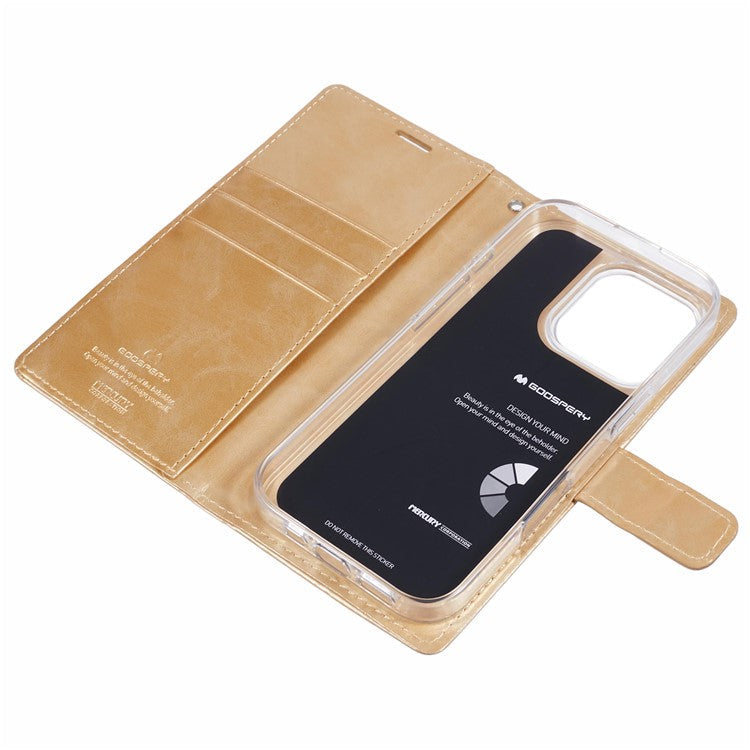 MERCURY GOOSPERY Blue Moon For iPhone 16 Pro Case Stand Full Protection Leather Phone Cover - Gold