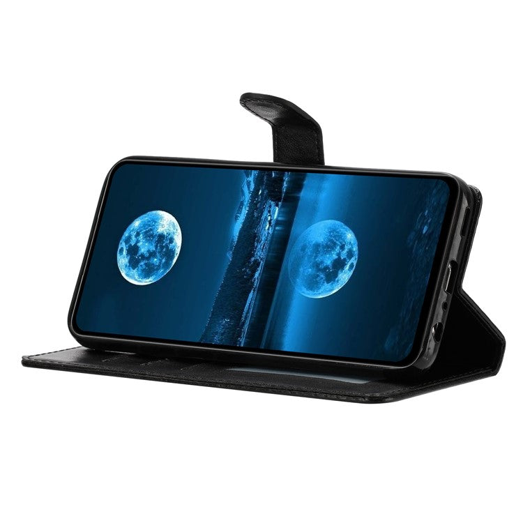 For Samsung Galaxy S25 Stand Case with Card Clots Skin-Touch PU Leather Phone Cover - Black