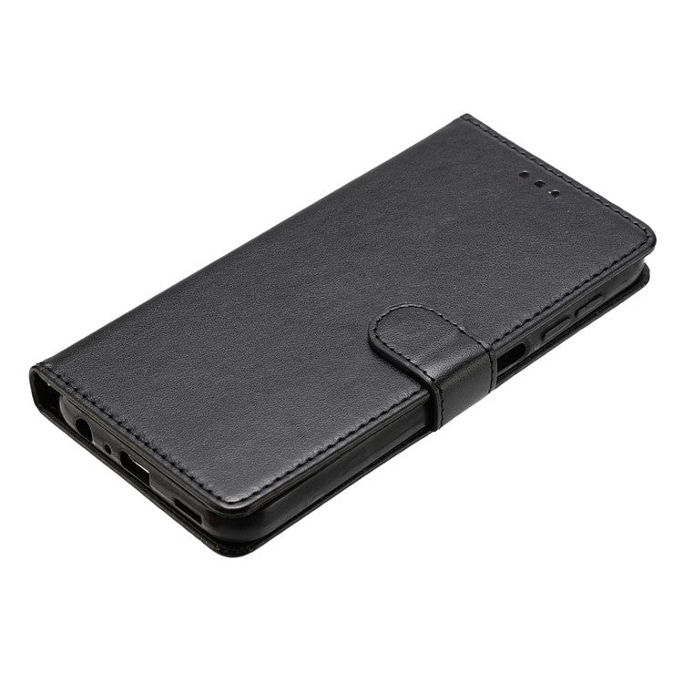 For Samsung Galaxy S25 Stand Case with Card Clots Skin-Touch PU Leather Phone Cover - Black