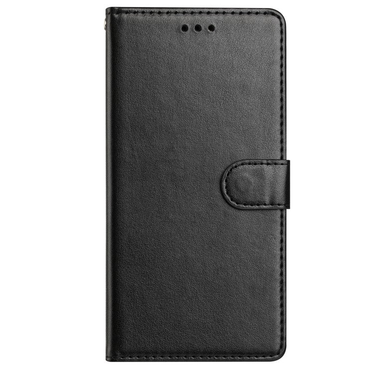 For Samsung Galaxy S25 Stand Case with Card Clots Skin-Touch PU Leather Phone Cover - Black