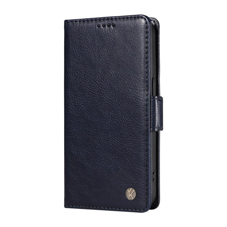 YIKATU YK-007 For Oppo A3x 4G / 5G (India) / A3 4G / 5G / A60 5G / A40 4G / A40M 4G Case Side Buckle PU Leather Phone Cover Litchi Texture - Navy Blue