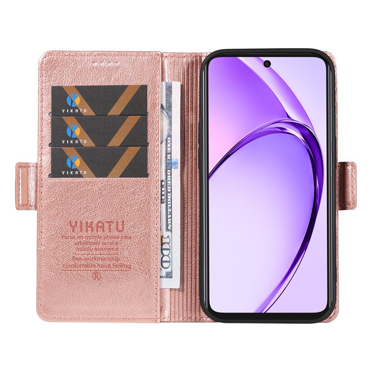 YIKATU YK-007 For Oppo A3x 4G / 5G (India) / A3 4G / 5G / A60 5G / A40 4G / A40M 4G Case Side Buckle PU Leather Phone Cover Litchi Texture - Rose Gold