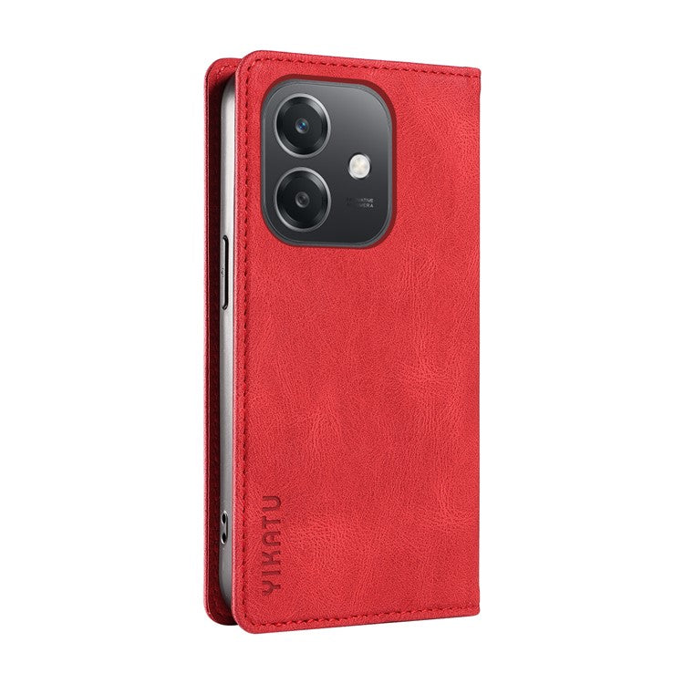 YIKATU YK-004 For Oppo A3x 4G / 5G (India) / A3 4G / 5G / A60 5G / A40 4G / A40M 4G Case Leather Skin-Touch Phone Cover Magnetic Auto-Absorbed - Red