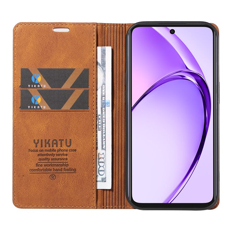 YIKATU YK-004 For Oppo A3x 4G / 5G (India) / A3 4G / 5G / A60 5G / A40 4G / A40M 4G Case Leather Skin-Touch Phone Cover Magnetic Auto-Absorbed - Brown