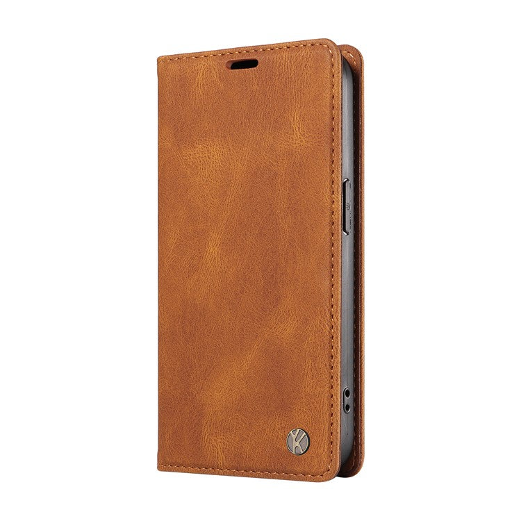 YIKATU YK-004 For Oppo A3x 4G / 5G (India) / A3 4G / 5G / A60 5G / A40 4G / A40M 4G Case Leather Skin-Touch Phone Cover Magnetic Auto-Absorbed - Brown