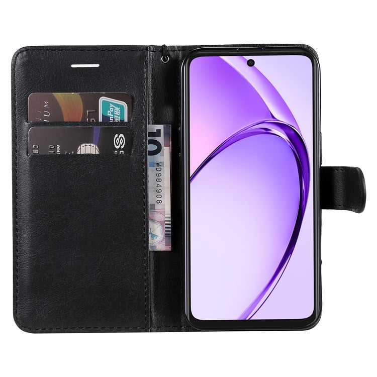 KT Leather Series-2 for Oppo A3x 4G / 5G (India) / A3 4G / 5G / A60 5G / A40 4G / A40M 4G Case Solid Color Leather Phone Cover Wallet Stand - Black