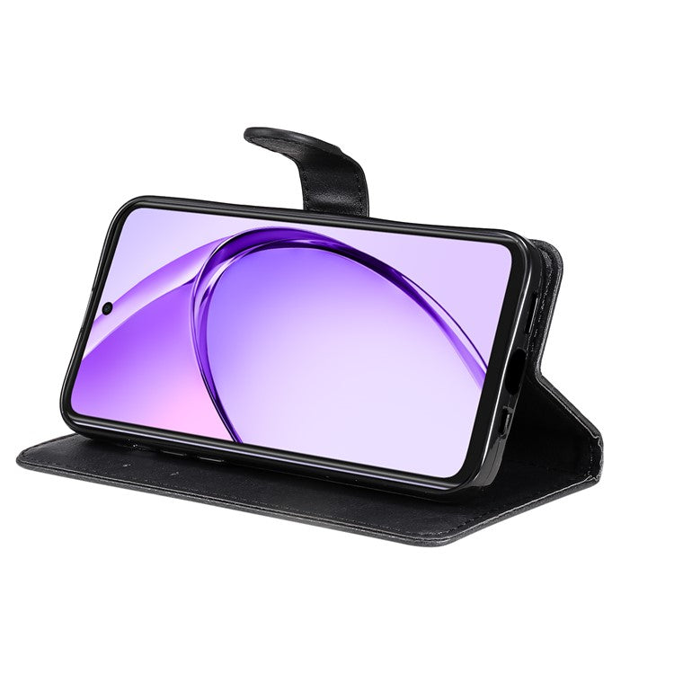 KT Leather Series-2 for Oppo A3x 4G / 5G (India) / A3 4G / 5G / A60 5G / A40 4G / A40M 4G Case Solid Color Leather Phone Cover Wallet Stand - Black