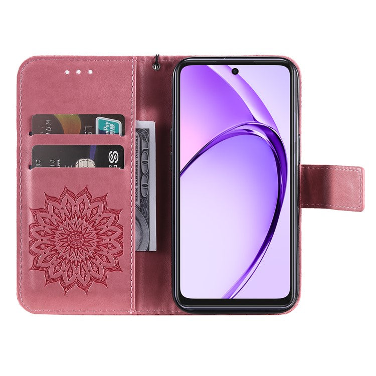 KT Imprinting Flower Series-1 For Oppo A3x 4G / 5G (India) / A3 4G / 5G / A60 5G / A40 4G / A40M 4G Case Sunflower Leather Wallet Phone Cover - Pink